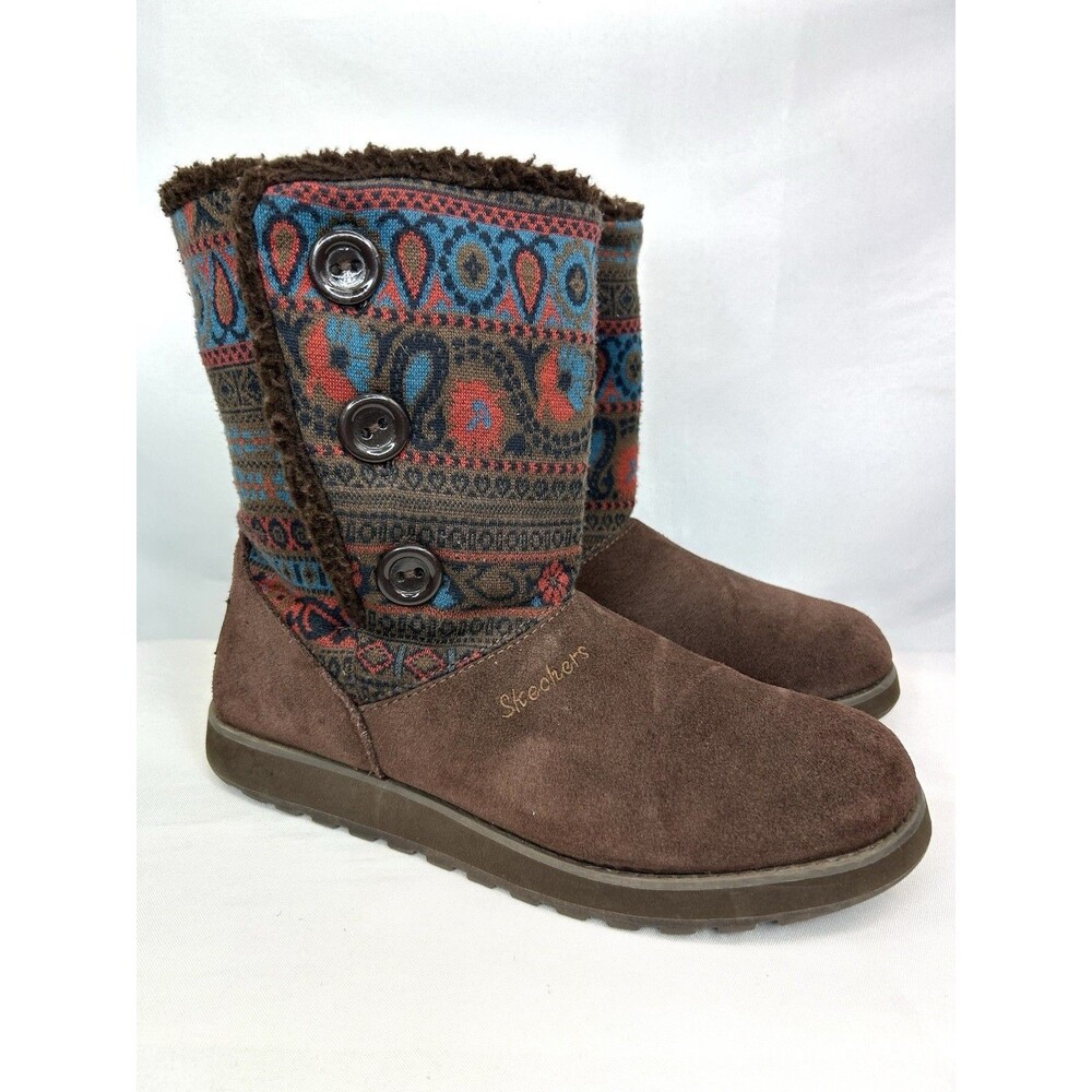 Skechers Keepsakes Cardigan Faux Fur Lined Brown Boots 9.5